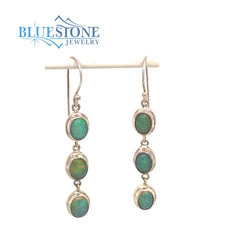 Sterling Silver Wire Earrings with Six 6mm x 8mm Cabochon Natural Ethi