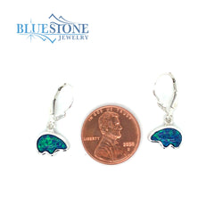 Sterling Silver Lever Back Earrings with 2 Bear Shaped Lab Grown Opals