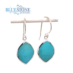 Sterling Silver Rhodium Plated Wire Earrings with Two Natural Turquois