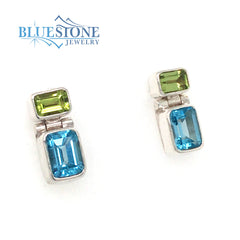 Sterling Silver Earrings w/ Blue Topaz and Peridot