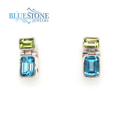 Sterling Silver Earrings w/ Blue Topaz and Peridot