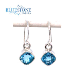 Sterling Silver Wire Earrings w/ Blue Topaz