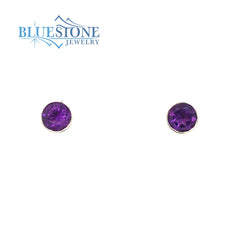 Sterling Silver Amethyst Stud Earrings- 6mm