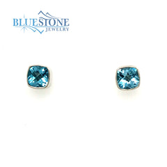 Sterling Silver Rhodium Plated Stud Earrings with Two 6mm Square Cushi