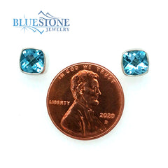 Sterling Silver Rhodium Plated Stud Earrings with Two 6mm Square Cushi