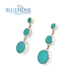Sterling Silver Post Drop Earrings with 10 Round Turquoise