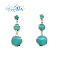 Sterling Silver Post Drop Earrings with 10 Round Turquoise