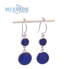 Sterling Silver Rhodium Plated Wire Earrings with 8 Round Natural Lapi