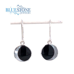 Sterling Silver Rhodium Plated Moon Wire Earrings with Black and White