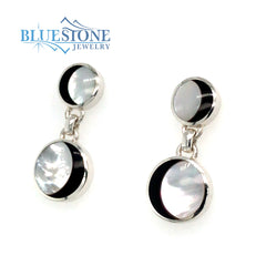 Silver Moon Black and White Mother of Pearl Stud Earrings