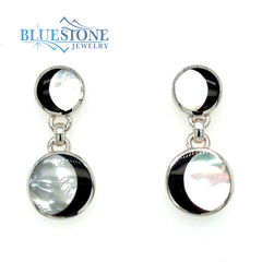 Silver Moon Black and White Mother of Pearl Stud Earrings