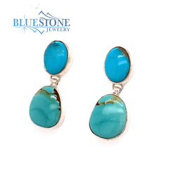 Sterling Silver Rhodium Plated Post Drop Earrings with Four Natural Tu