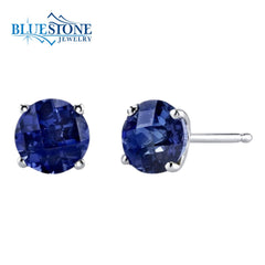 14K White Gold Created Sapphire Earrings
