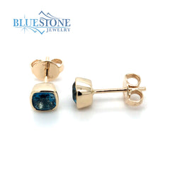 14 Karat Yellow Gold Earrings with London Blue Topaz