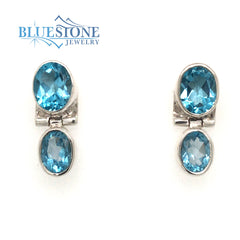 Sterling Silver Rhodium Plated Post Drop Earrings with Four Oval Cut B