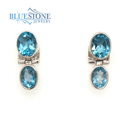 Sterling Silver Rhodium Plated Post Drop Earrings with Four Oval Cut B