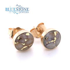 14 Karat Yellow Gold 6mm Stud Earrings with 2 Round Gold Quartz Gemsto