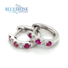 14 Karat White Gold Huggy Earrings with 6 Round Natural Rubies at 0.22