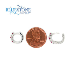 14 Karat White Gold Huggy Earrings with 6 Round Natural Rubies at 0.22
