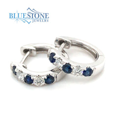14 Karat White Gold Huggy Earrings with 6 Round Natural Sapphires at 0