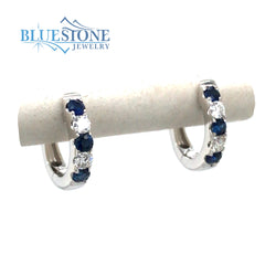 14 Karat White Gold Huggy Earrings with 6 Round Natural Sapphires at 0