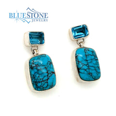 Sterling Silver Post Drop Earrings with Prince and Blue Topaz.