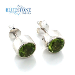 Silver Peridot Post Stud Earrings - 6mm