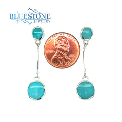 Silver Round Reversible Turquoise Post Drop Earrings