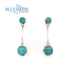 Silver Round Reversible Turquoise Post Drop Earrings