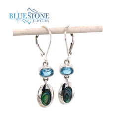 Sterling Silver Lever Back Earrings w/ Blue Topaz & Abalone