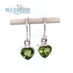 Sterling Silver French Wire Peridot Heart Earrings