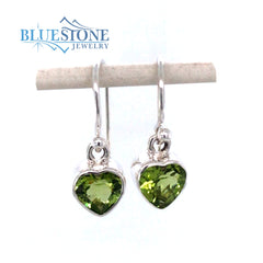 Sterling Silver French Wire Peridot Heart Earrings