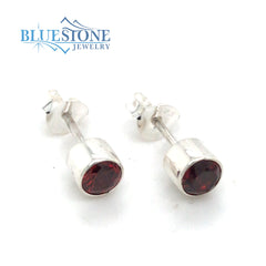 Silver Garnet Stud Earrings
