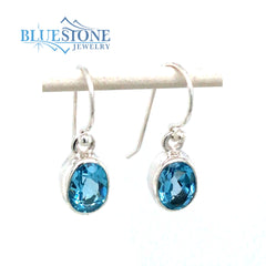 Sterling Silver French Wire Earrings w/ Oval Blue Topaz