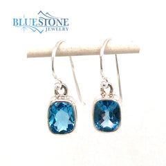Sterling Silver Wire Earrings w/ Rectangle Cut Blue Topaz