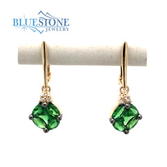 14KYG Earrings with Green Garnets and Diamonds