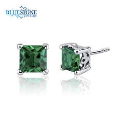 Silver Emerald Stud Earrings