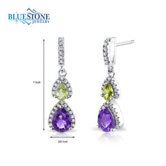 Silver Amethyst, Peridot and CZ Earrings
