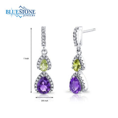 Silver Amethyst, Peridot and CZ Earrings