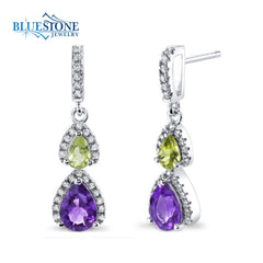 Silver Amethyst, Peridot and CZ Earrings