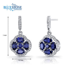 Silver Clover Earrings with Sapphire and CZs