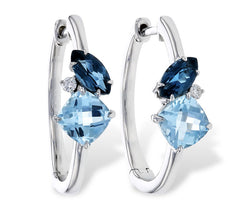 14KT White Gold London And Sky Blue Topaz Hoop Earrings