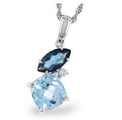 14 Karat White Gold Drop Pendant With One Marquise Cut London Blue One