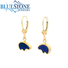 14 Karat Yellow Gold Lever Back Earrings with Lapis Bears