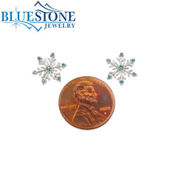 Sterling Silver Snowflake Earrings with Blue Diamonds