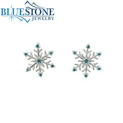 Sterling Silver Snowflake Earrings with Blue Diamonds