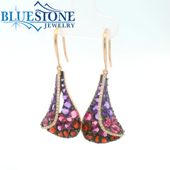 14kt Rose Gold Earrings with Tourmalines, Garnets and Diamonds.