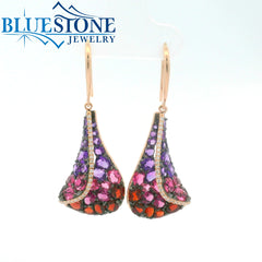 14kt Rose Gold Earrings with Tourmalines, Garnets and Diamonds.