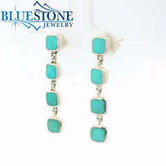 Sterling Silver Square Cascading Turquoise Post Earrings