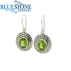 Sterling Silver Double Dot Wire Earrings with Two Oval Peridots